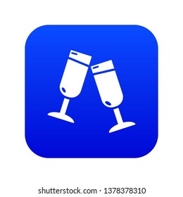 Glasses champagne icon blue vector isolated on white background