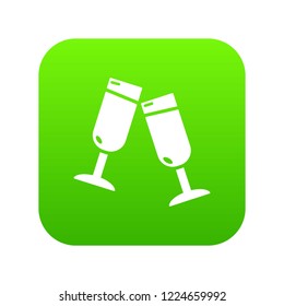 Glasses champagne icon green vector isolated on white background
