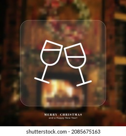 Glasses of champagne icon. Merry Christmas and a Happy New Year greating card. New Year's mood. Vector EPS 10. Isolated on decor background.