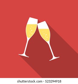 Glasses of champagne. Illustration in a flat design with long shadow