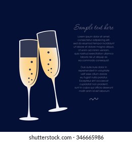 Glasses of champagne isolated on dark blue background. Vector illustration