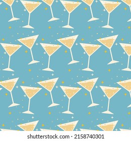 Glasses champagne with light blue background, drinks pattern concept. 