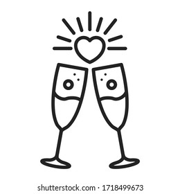 Glasses of champagne line black icon. Event service. Isolated vector element. Outline pictogram for web page, mobile app, promo.