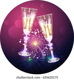 Glasses with champagne on the background of salute