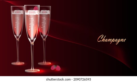 glasses of champagne on a dark background. Romance background