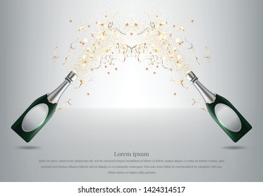 Glasses of champagne on light background with confetti