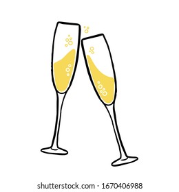 Glasses of champagne. Party illustration. Trendy flat style. Art for different purposes. Ready-to-use design template. Vector illustration.