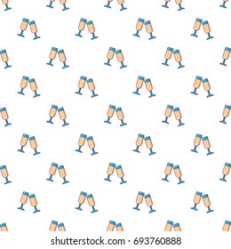 Glasses of champagne pattern in cartoon style. Seamless pattern vector illustration