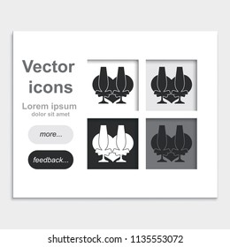 Glasses of champagne placed on web page template flat vector icon. Wedding glasses.