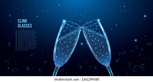 Сlinking glasses of champagne. Polygon vector wireframe concept.