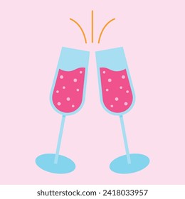 gafas de champán rosa de vino de ilustración icono