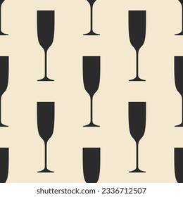 Glasses of champagne seamless pattern. Black icons on beige background. Best for textile, bar decoration, wallpapers, wrapping paper, package and web design.