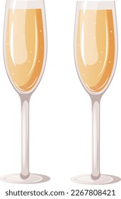 Glasses of champagne, sparkling wine vector illustration. Cartoon isolated glasses for Happy Birthday, Christmas and New Year greetings