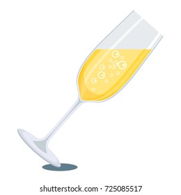 Glasses of champagne vector. Festive sparkling wine on white background. Kitchen utensils, kitchen accessories and utensils. Flat vector cartoon illustration. Objects isolated.