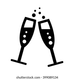 Glasses with champagne. Vector icon. Black and white illustration.