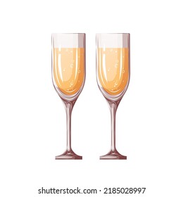 Glasses with Champagne or wine. Birthday party, celebration, holiday, event, festive, congratulations concept. Vector illustration. 