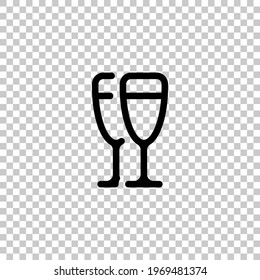 Glasses of champagne or wine, simple icon. Black editable linear symbol on transparent background