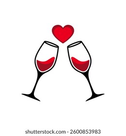 Glasses of champagne. Wine glasses toasting icon. Love champagne vector.