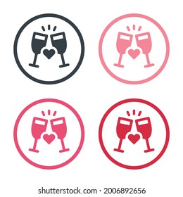Glasses cheers with heart vector icon. Valentine day concept.