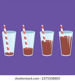 Glasses of chocolate drinks flat illustrations set vector design illustration