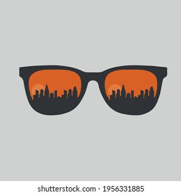 glasses the city sunset reflection	