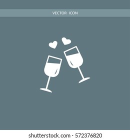 glasses clink with hearts, icon illustration vector, for web and mobile.
