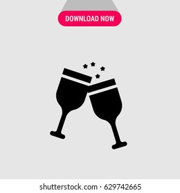 Glasses Clinking Vector Icon, The symbol of two wine glasses. Simple, modern flat vector illustration for mobile app, website or desktop app 