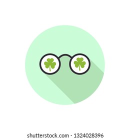 Glasses with clover leaves vector icon in flat style.