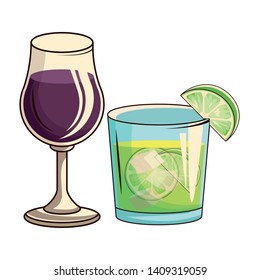 glasses with cocktail icon cartoon vector illustration graphic design