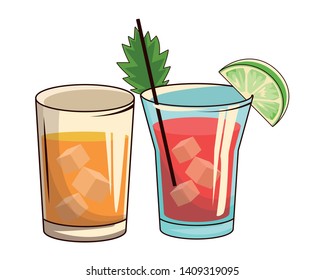 glasses with cocktail icon cartoon vector illustration graphic design