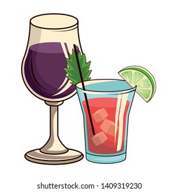 glasses with cocktail icon cartoon vector illustration graphic design
