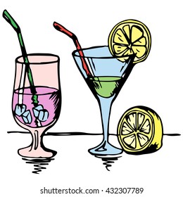 glasses with cocktails in color on a white background vector image