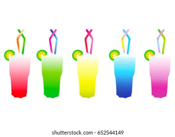 glasses with cocktails in multiple colors vector illustration