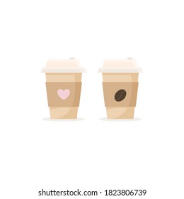 Glasses of coffee, an invigorating morning drink for breakfast. Latte macchiato or espresso. Vector flat illustration.