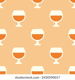 Glasses of cognac seamless pattern. White and orange icons on pastel background. Best for textile, bar decoration, wallpapers, wrapping paper, package and web design.