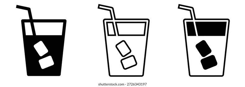 Glasses of cold drink with ice cubes and straws,Refreshing cold drink icon symbol for logo, web, app designs.