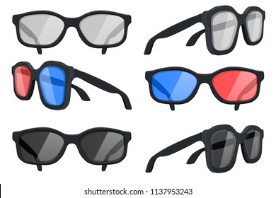 Glasses. Collection. Vector 3d illustration isolated on white background