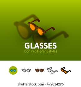 Glasses color icon, vector symbol in flat, outline and isometric style isolated on blur background