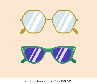 Glasses colorful collection. Cute sunglasses. Vector illustration