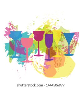Glasses with colorful drinks on an abstract background, vector illustration