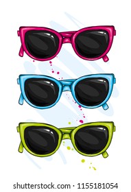 Glasses colorful vector set illustration. Glasses vecto set isolated. Glasses summer symbol.
