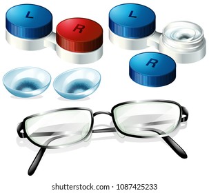 Glasses and Contact Lens on White Background illustration