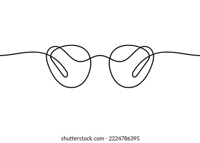 Glasses in continuous line art drawing style. Front view of eyeglasses minimalist black linear sketch isolated on white background. Vector illustration