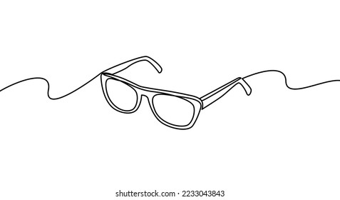 Gafas en el estilo de dibujo de línea continua. Esbozo lineal negro minimalista de gafas de marco aisladas sobre fondo blanco. Ilustración del vector