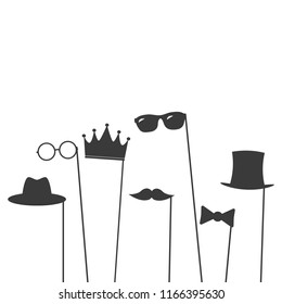 Glasses, crown, mustaches, hats, gentelmens icons set on a stick