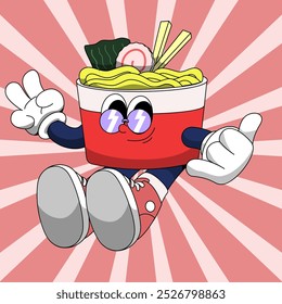 GLASSES CUP RAMEN MASCOT CHARACTER ILLUSTRATION