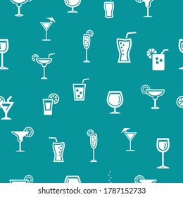 Glasses, cups. Design for the kitchen. Drinks. Background for the menu. Vector seamless illustration.