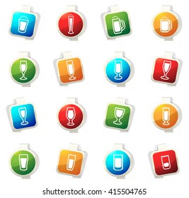 Glasses and cups stickers label icon set for web sites
