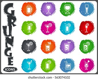 Glasses and cups symbol for web icons in grunge style