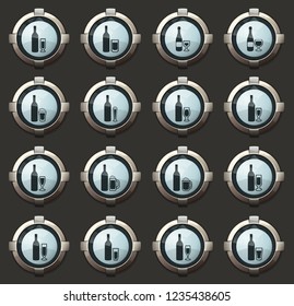 Glasses and cups vector icons in the stylish round buttons for mobile applications and web